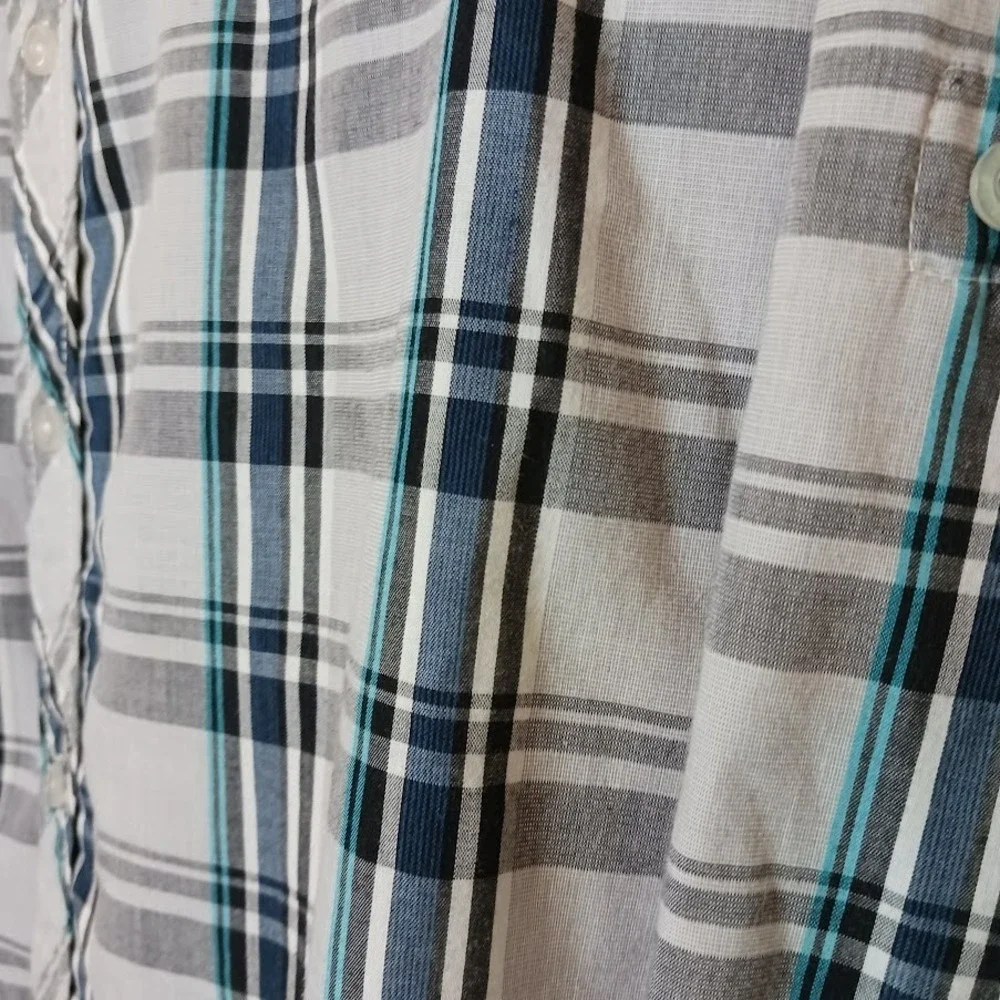 Burnside Cowboy Button Down Front Pockets Size Large White Blue Gray Cotton Poly